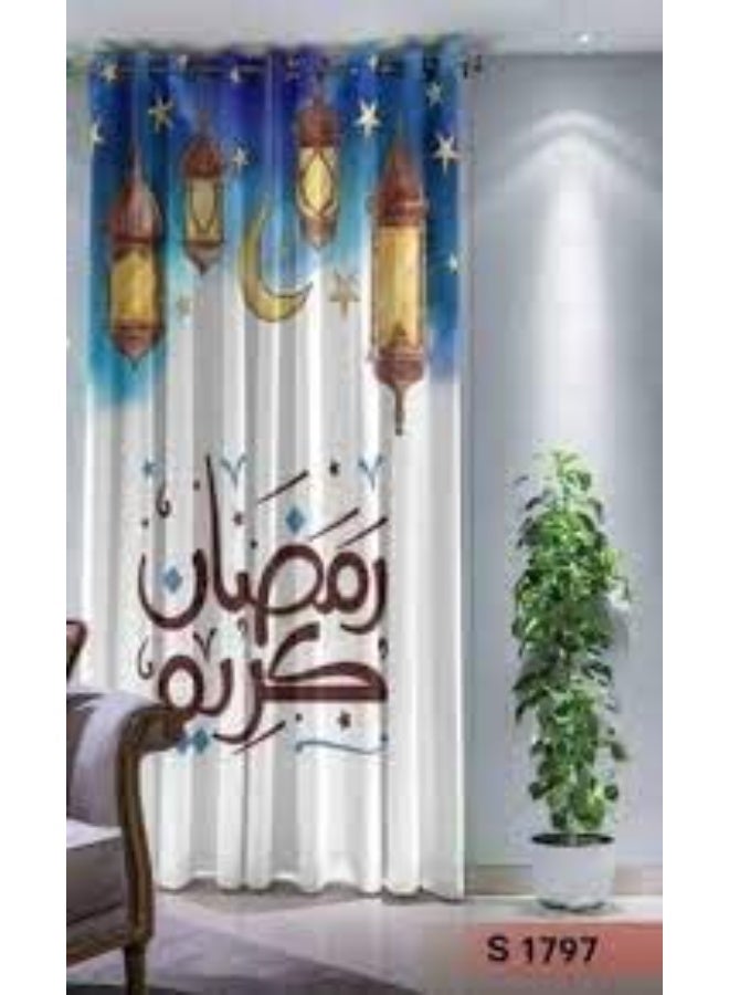 "Luxury curtains made of heavy printed soft fabric, measuring 150 cm wide × 250 cm long, ready-made with the most beautiful traditional and modern Ramadan patterns and decorations, available in all colors to suit every taste in décor." - Image 2
